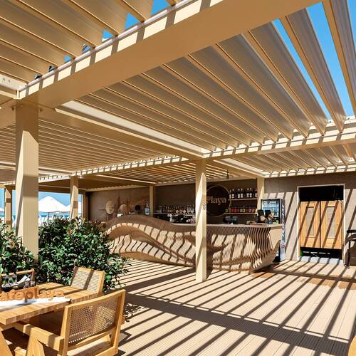 Bioclimatic pergolas Decolife B500-25P and guillotine glazing W500