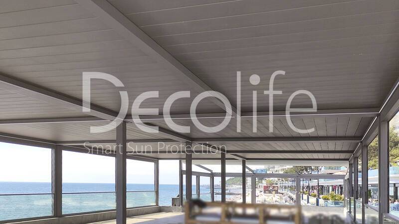 Pergola Decolife B500-25P + guillotine glazing W300 + Awning pergola - 